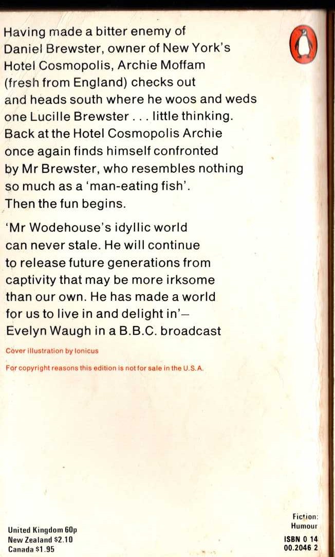 P.G. Wodehouse  INDISCRETIONS OF ARCHIE magnified rear book cover image