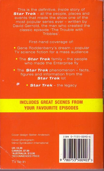 Gene Roddenberry  THE WORLD OF STAR TREK (Collector's edition) magnified rear book cover image