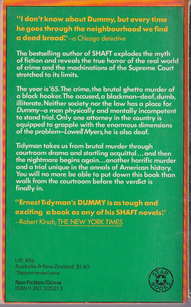 Ernest Tidyman  DUMMY magnified rear book cover image