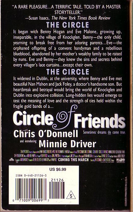 Maeve Binchy  CIRCLE OF FRIENDS (Chris O'Donnell) magnified rear book cover image