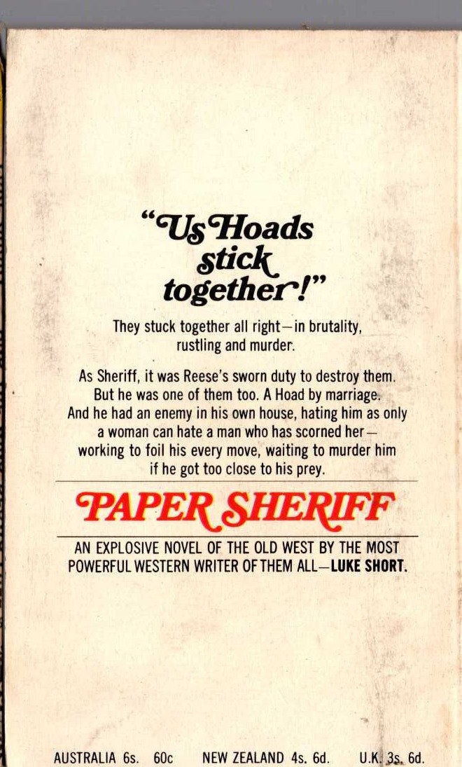 Luke Short  PAPER SHERIFF magnified rear book cover image