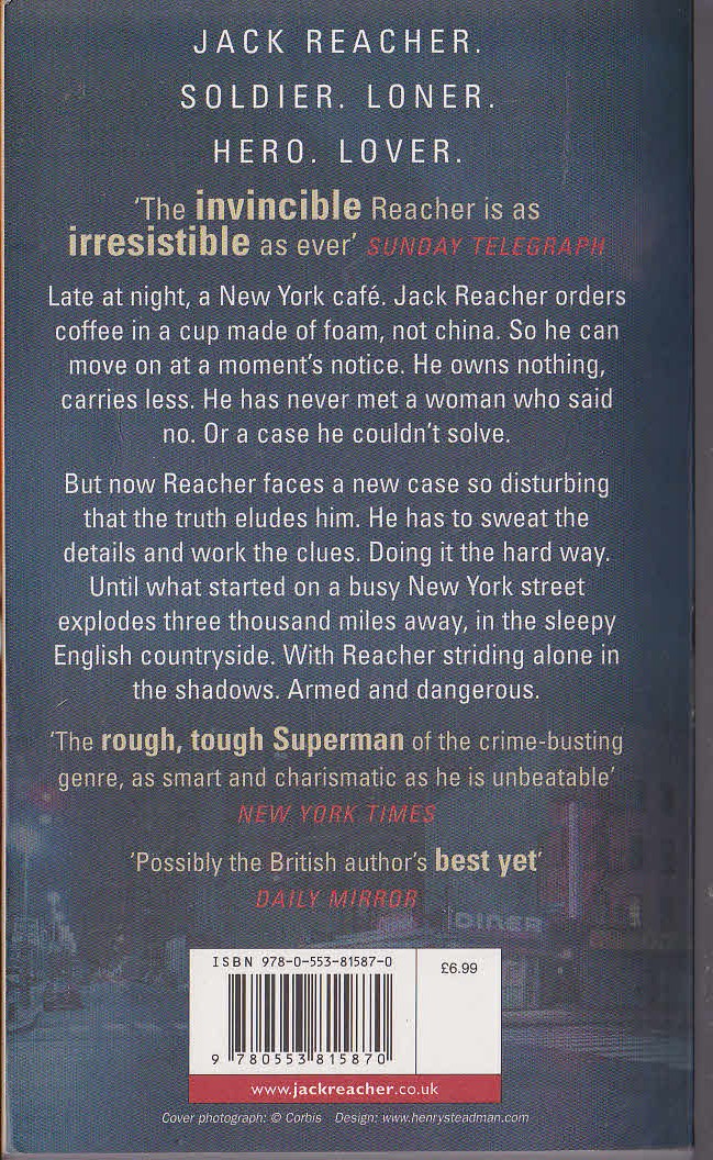 Lee Child  THE HARD WAY magnified rear book cover image