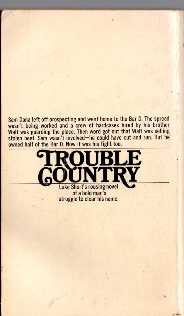 Luke Short  TROUBLE COUNTRY magnified rear book cover image