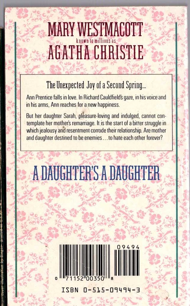 Mary Westmacott  A DAUGHTER'S A DAUGHTER magnified rear book cover image
