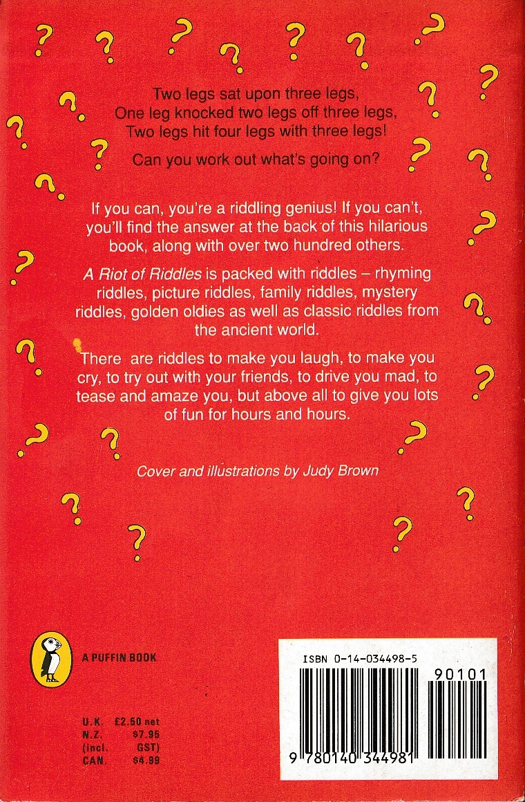 Gyles Brandreth  A RIOT OF RIDDLES magnified rear book cover image