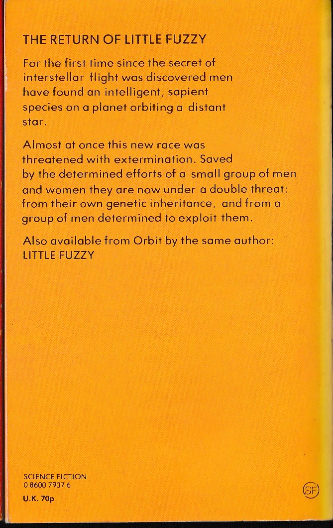 H.Beam Piper  FUZZY SAPIENS [previously published as THE OTHER HUMAN RACE] magnified rear book cover image