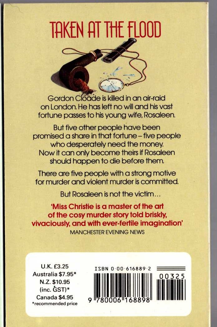 Agatha Christie  TAKEN AT THE FLOOD magnified rear book cover image