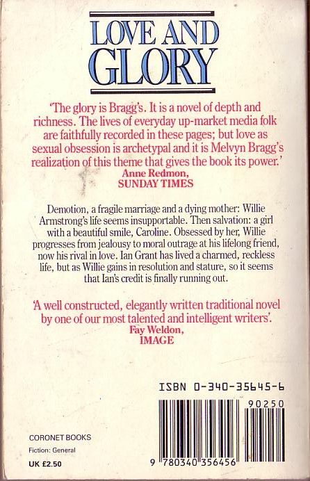 Melvyn Bragg  LOVE AND GLORY magnified rear book cover image