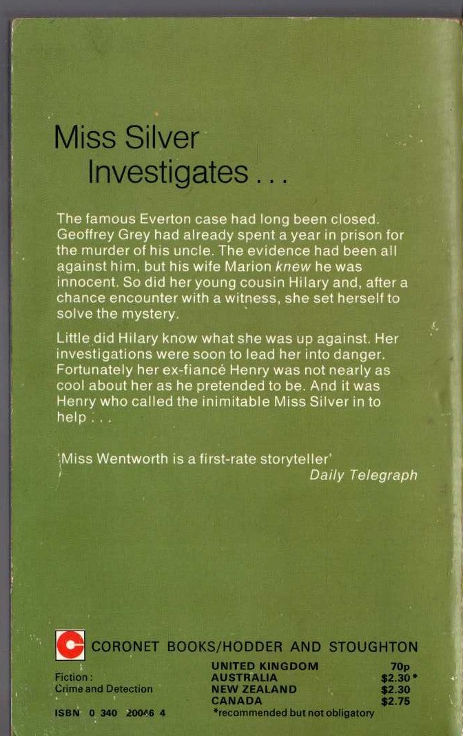 Patricia Wentworth  THE CASE IS CLOSED magnified rear book cover image