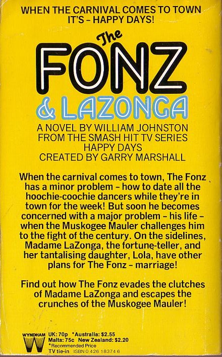 William Johnston  HAPPY DAYS #1: The Fonza & Lazonga magnified rear book cover image