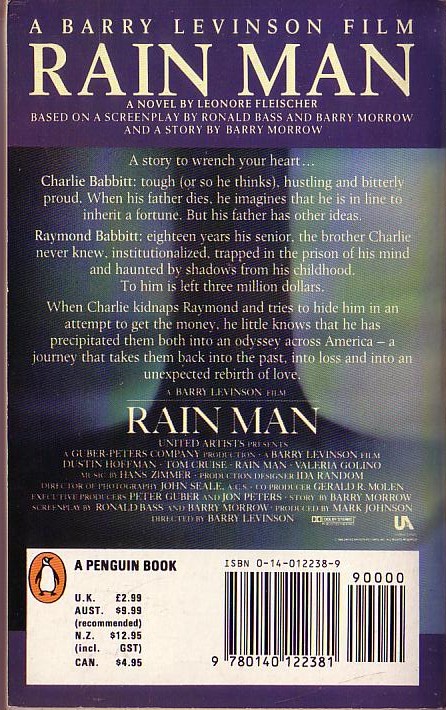 Leonore Fleischer  RAIN MAN (Hoffman & Cruise) magnified rear book cover image