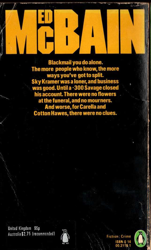 Ed McBain  KILLER'S PAYOFF magnified rear book cover image