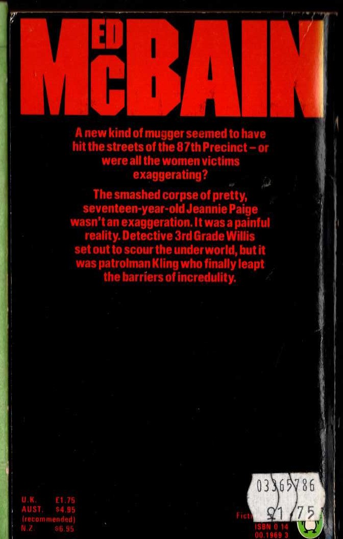 Ed McBain  THE MUGGER magnified rear book cover image