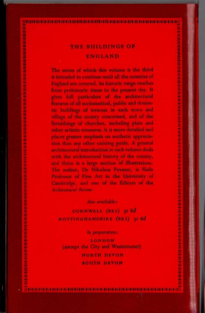 Nikolaus Pevsner  MIDDLESEX (Buildings of England) magnified rear book cover image