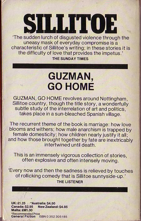 Alan Sillitoe  GUZMAN, GO HOME and other stories magnified rear book cover image