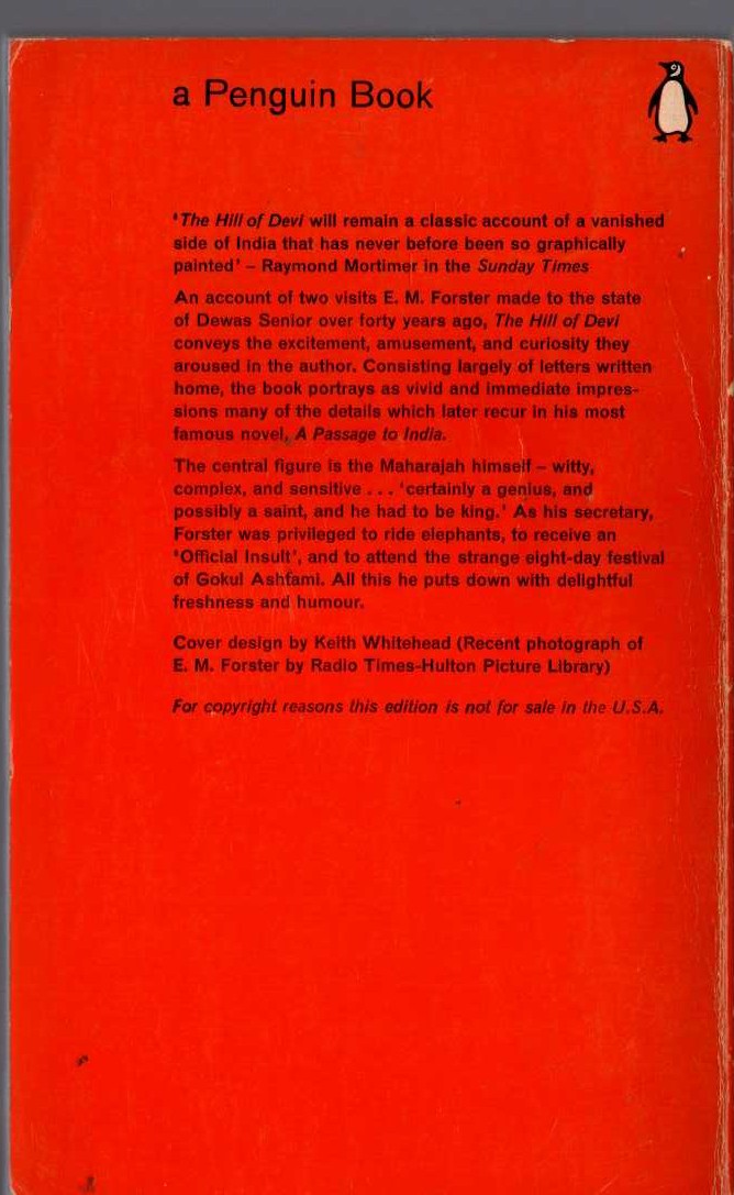 E.M. Forster  THE HILL OF DEVI magnified rear book cover image