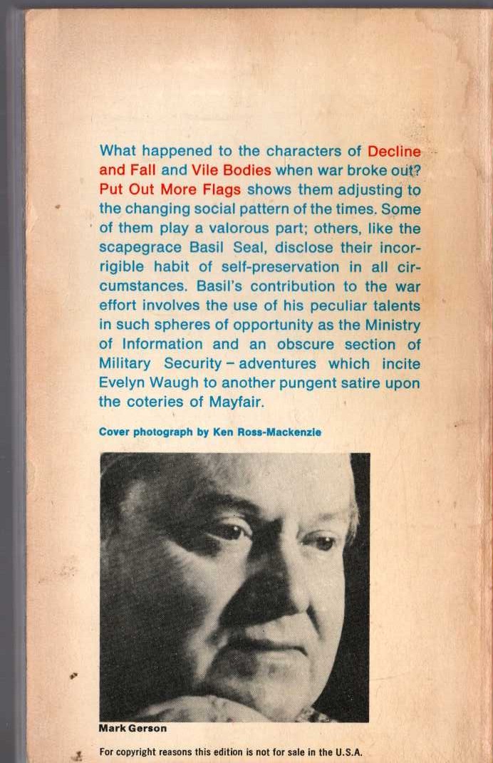 Evelyn Waugh  PUT OUT MORE FLAGS magnified rear book cover image