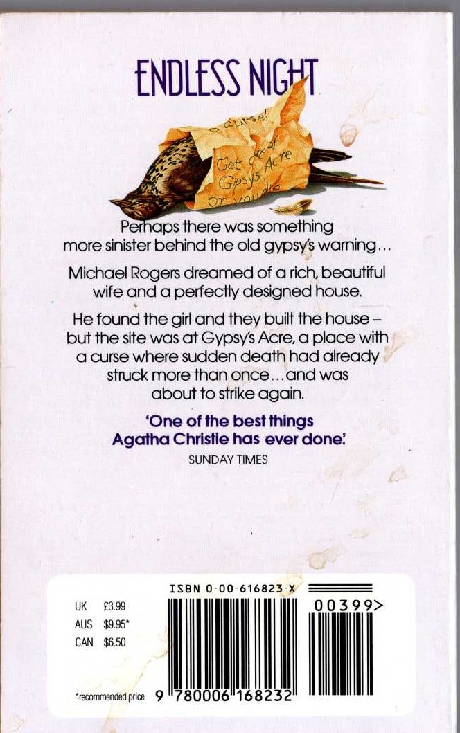 Agatha Christie  ENDLESS NIGHT magnified rear book cover image