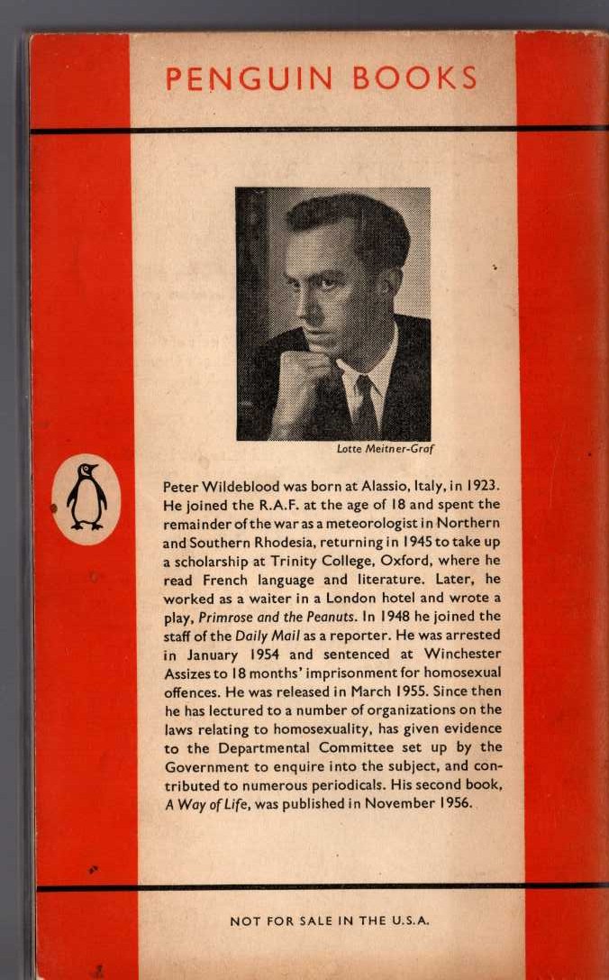 Peter Wildeblood  AGAINST THE LAW magnified rear book cover image