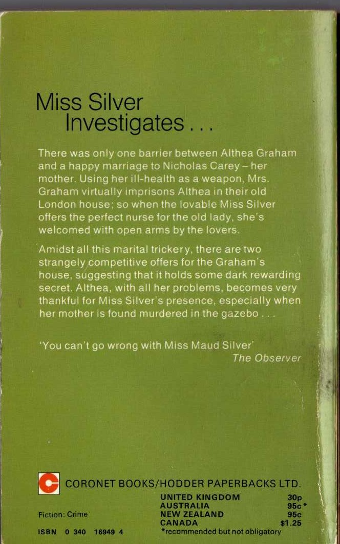 Patricia Wentworth  THE GAZEBO magnified rear book cover image