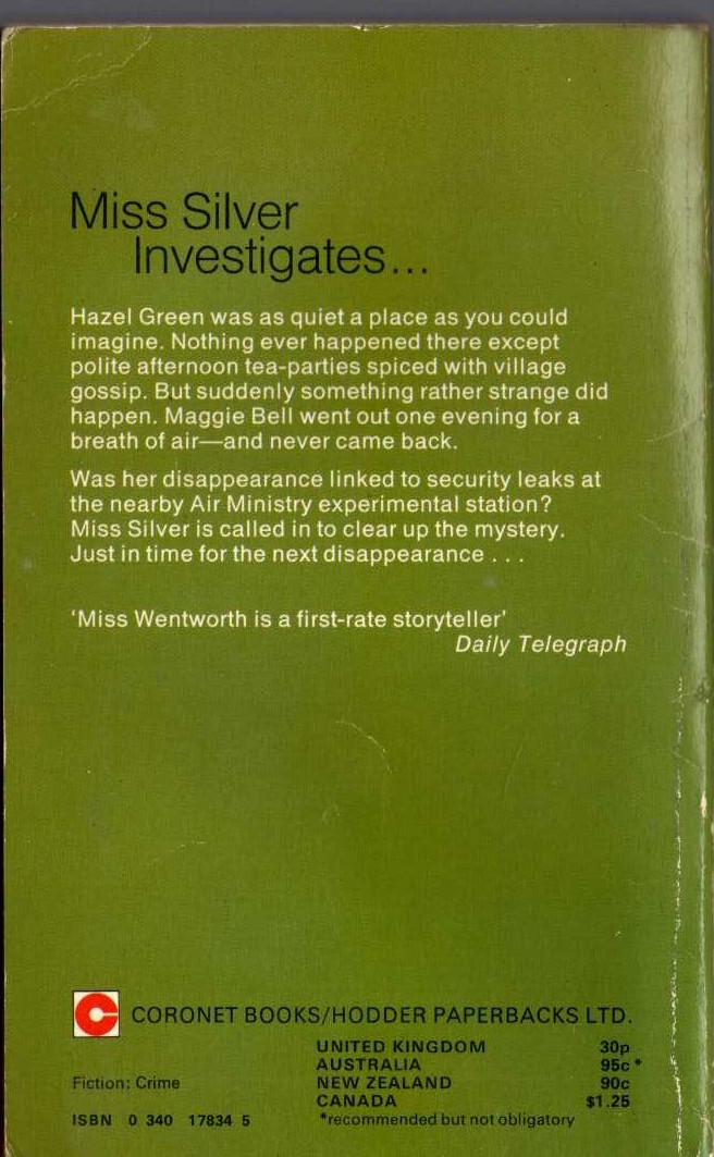 Patricia Wentworth  VANISHING POINT magnified rear book cover image