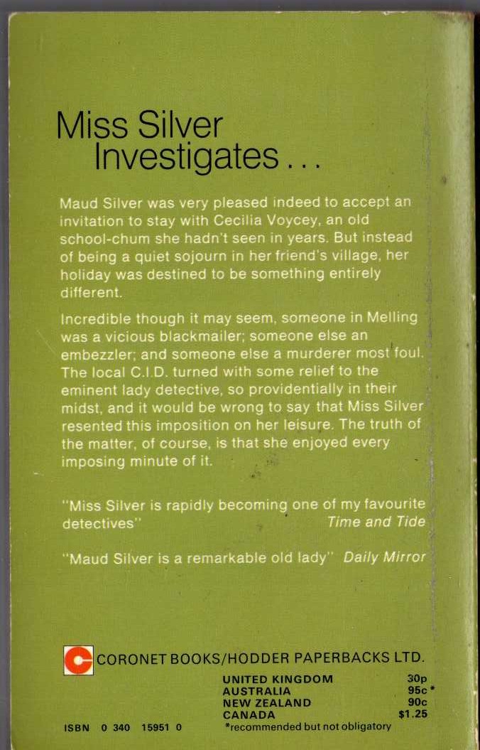 Patricia Wentworth  MISS SILVER COMES TO STAY magnified rear book cover image