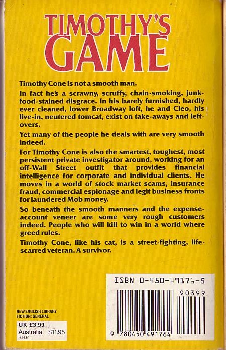 Lawrence Sanders  TIMOTHY'S GAME magnified rear book cover image