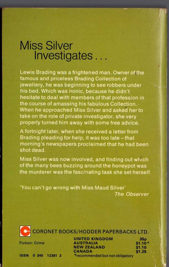 Patricia Wentworth  THE BRADING COLLECTION magnified rear book cover image