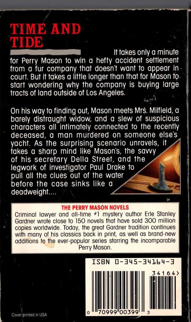 Erle Stanley Gardner  THE CASE OF THE CROOKED CANDLE magnified rear book cover image