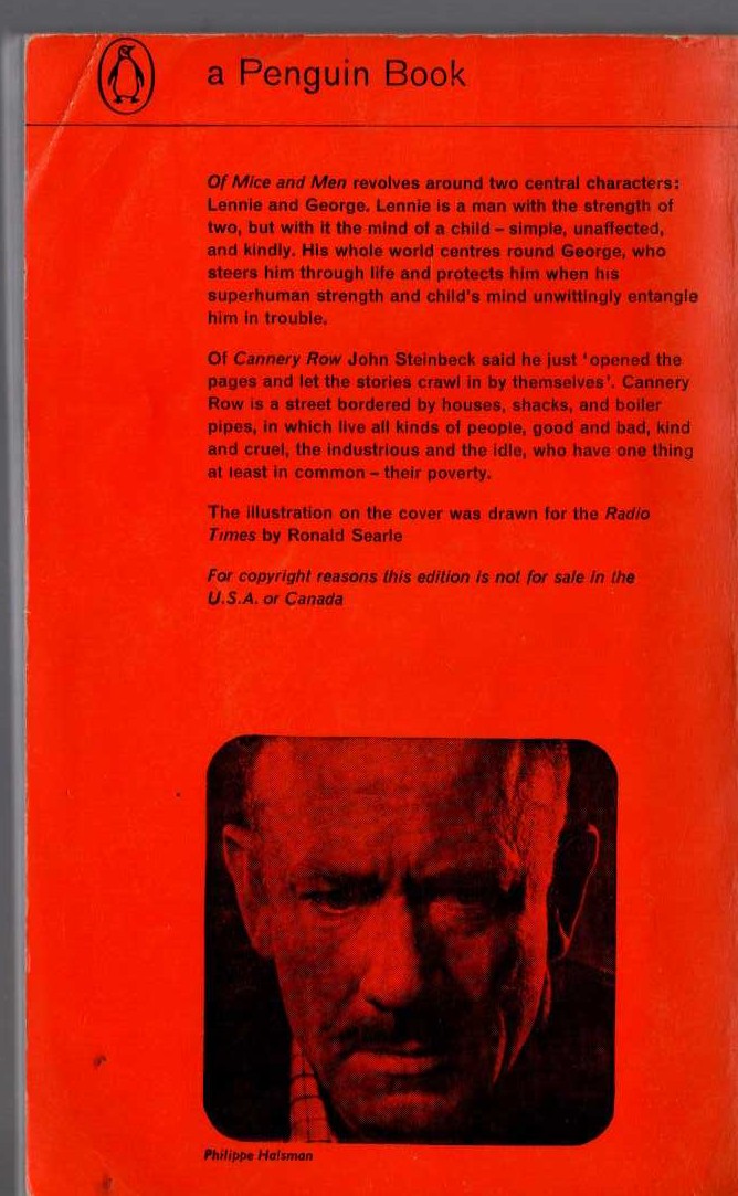 John Steinbeck  OF MICE AND MEN and CANNERY ROW magnified rear book cover image