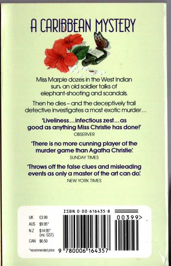 Agatha Christie  A CARIBBEAN MYSTERY magnified rear book cover image