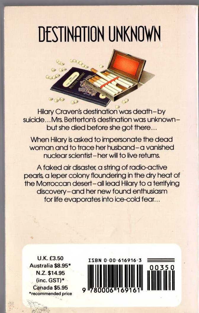 Agatha Christie  DESTINATION UNKNOWN magnified rear book cover image