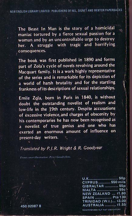 Emile Zola  THE BEAST IN MAN magnified rear book cover image