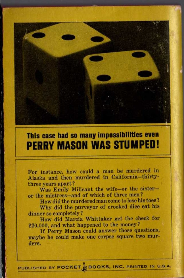 Erle Stanley Gardner  THE CASE OF THE ROLLING BONES magnified rear book cover image