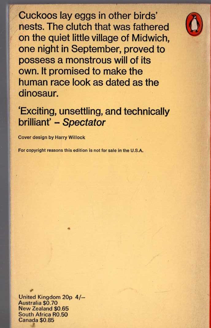 John Wyndham  THE MIDWICH CUCKOOS magnified rear book cover image