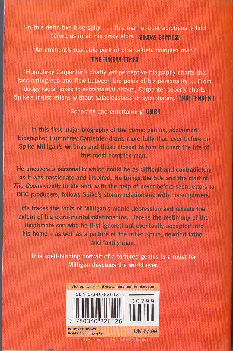 (Humphrey Carpenter) SPIKE MILLIGAN - THE BIOGRAPHY magnified rear book cover image