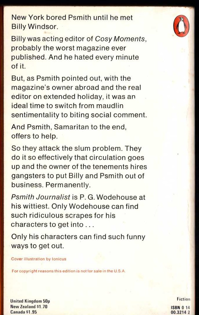 P.G. Wodehouse  PSMITH JOURNALIST magnified rear book cover image