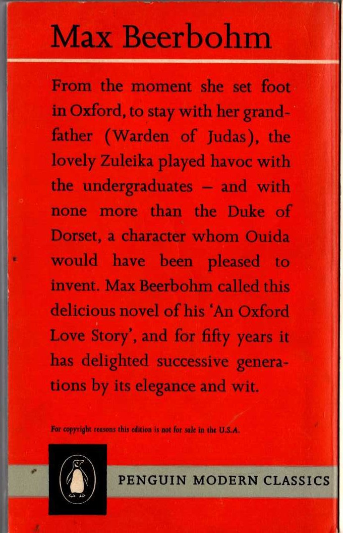 Max Beerbohm  ZULEIKA DOBSON magnified rear book cover image
