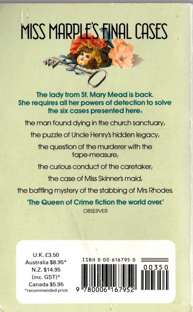 Agatha Christie  MISS MARPLE'S FINAL CASES magnified rear book cover image