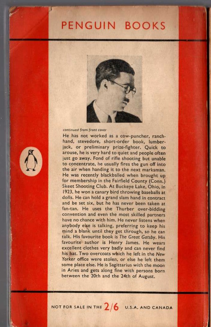James Thurber  THE THURBER CARNIVAL magnified rear book cover image