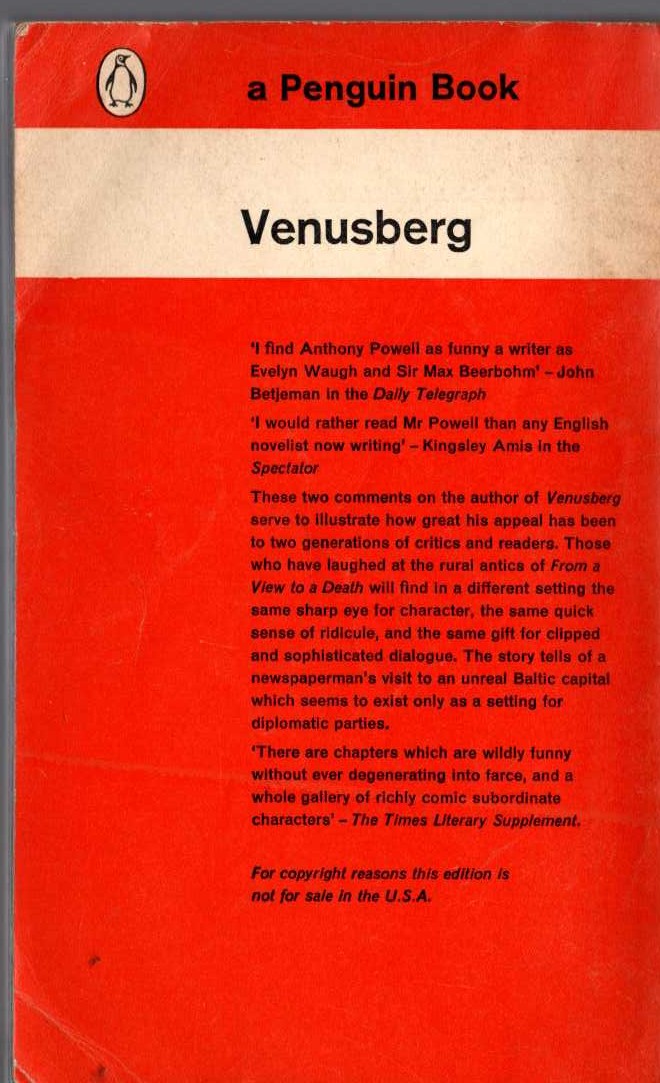 Anthony Powell  VENUSBERG magnified rear book cover image