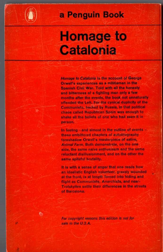 George Orwell  HOMAGE TO CATALONIA magnified rear book cover image