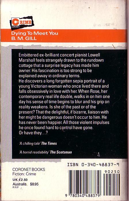 B.M. Gill  DYING TO MEET YOU magnified rear book cover image