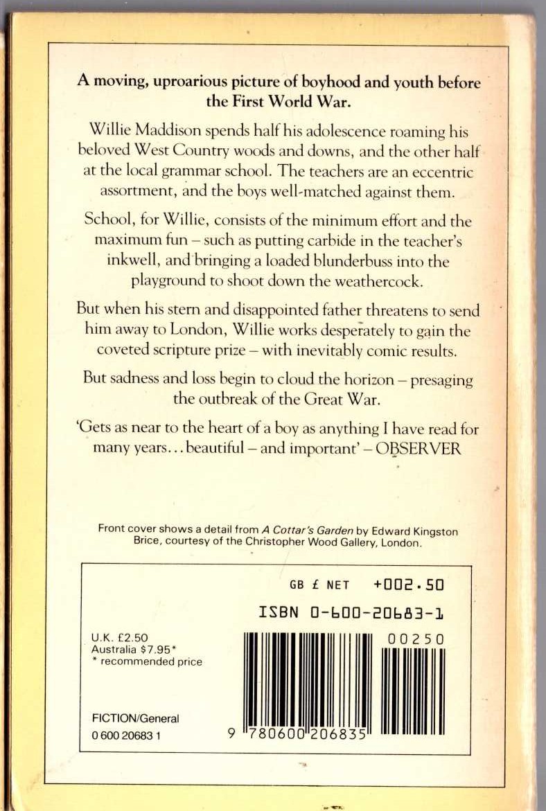Henry Williamson  DANDELION DAYS magnified rear book cover image