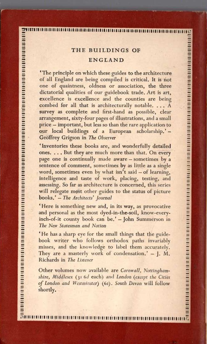 Nikolaus Pevsner  NORTH DEVON (Buildings of England) magnified rear book cover image