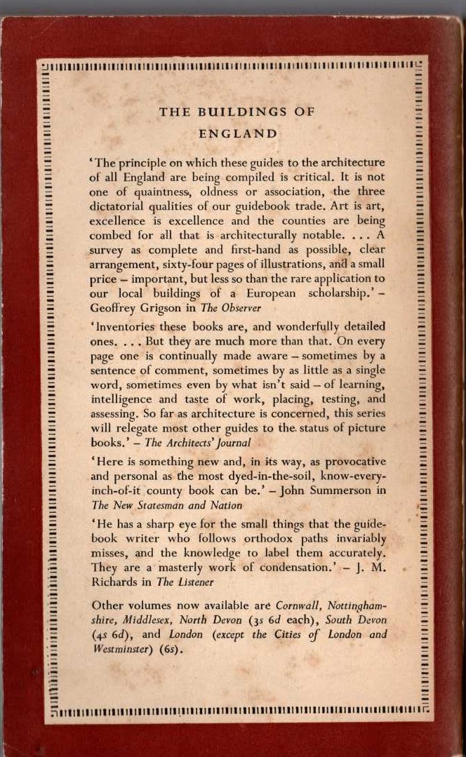 Nikolaus Pevsner  COUNTY DURHAM (Buildings of England) magnified rear book cover image