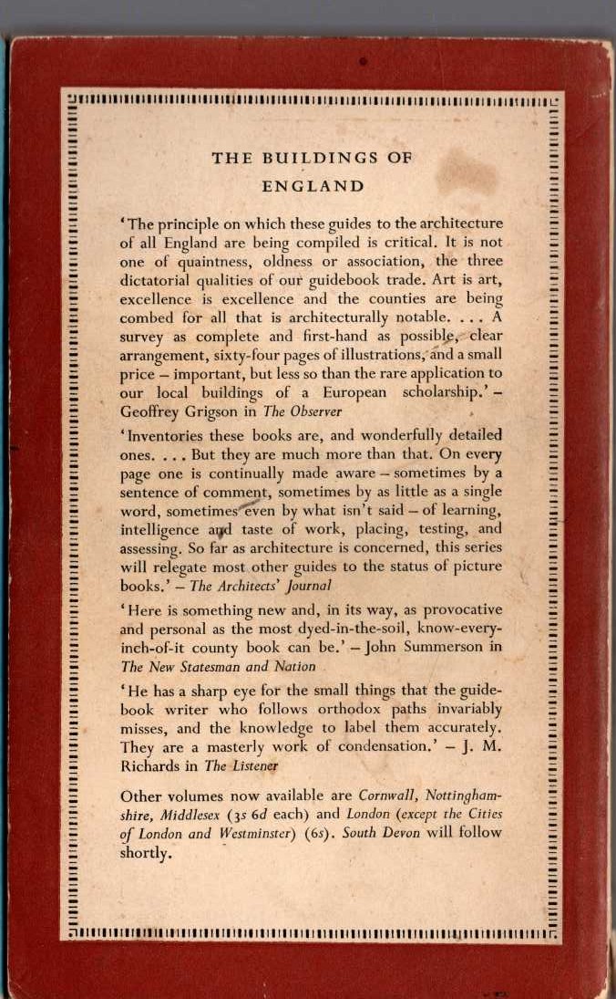 Nikolaus Pevsner  NORTH DEVON (Buildings of England) magnified rear book cover image