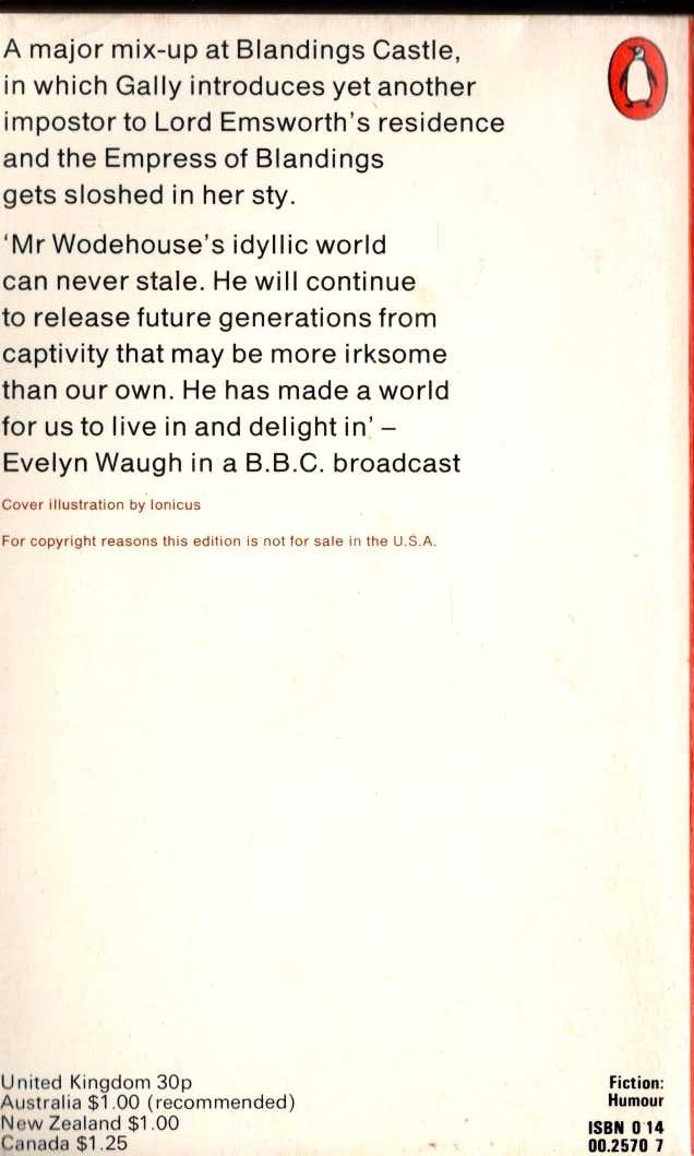 P.G. Wodehouse  GALAHAD AT BLANDINGS magnified rear book cover image