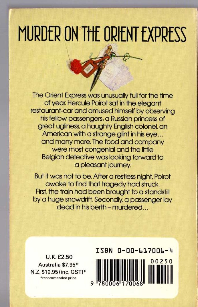 Agatha Christie  MURDER ON THE ORIENT EXPRESS magnified rear book cover image