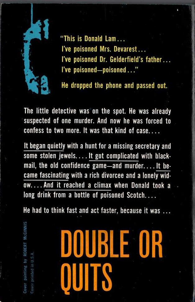 A.A. Fair  DOUBLE OR QUITS magnified rear book cover image